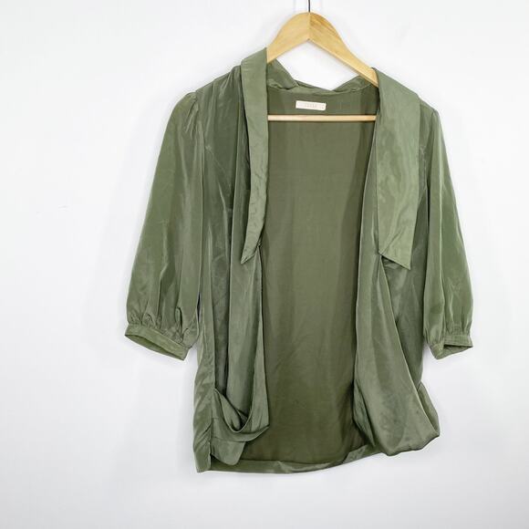 Tulle Anthro Green Satin Half Sleeve Open Front Cardigan Women's Size X-Small XS - Picture 1 of 10